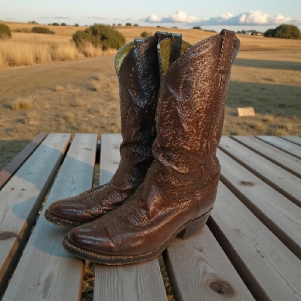 Mens Custom Made Dark Brown Leather Cowboy Boots - 10 EE